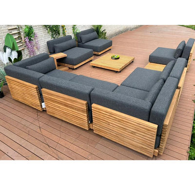 7 asientos de lujo de madera de teca Sofá de patio al aire libre Conjunto de sofá sin brazos Tamaño W99 x D104 x H56cm