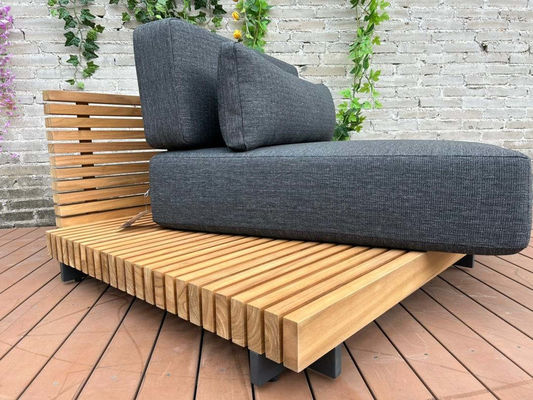 7 asientos de lujo de madera de teca Sofá de patio al aire libre Conjunto de sofá sin brazos Tamaño W99 x D104 x H56cm