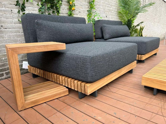7 asientos de lujo de madera de teca Sofá de patio al aire libre Conjunto de sofá sin brazos Tamaño W99 x D104 x H56cm