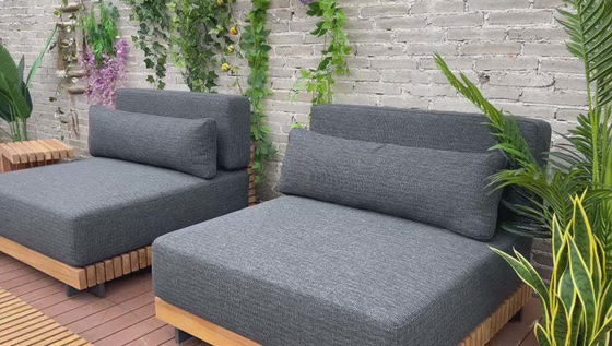 7 asientos de lujo de madera de teca Sofá de patio al aire libre Conjunto de sofá sin brazos Tamaño W99 x D104 x H56cm