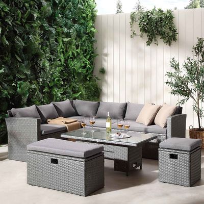 Sofá de comedor de esquina rectangular con mesa elevadora AJUNION Muebles de jardín de ratán