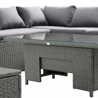 Sofá de comedor de esquina rectangular con mesa elevadora AJUNION Muebles de jardín de ratán