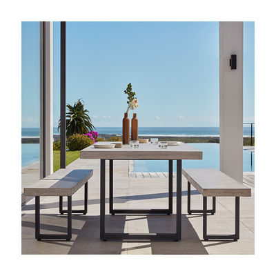 Muebles de exterior AJUNION Silla de jardín de aluminio moderno con mesa de comedor rectangular