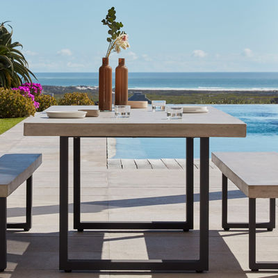 Muebles de exterior AJUNION Silla de jardín de aluminio moderno con mesa de comedor rectangular