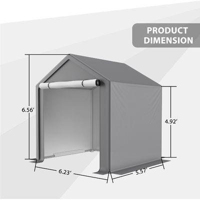 Cubierta de techo de tela PE AJUNION 6.2x5.6ft tienda de almacenamiento al aire libre metal jardín cobertizo de bicicletas para herramientas leña
