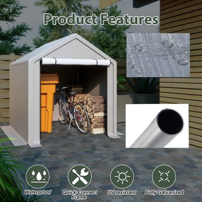 Cubierta de techo de tela PE AJUNION 6.2x5.6ft tienda de almacenamiento al aire libre metal jardín cobertizo de bicicletas para herramientas leña