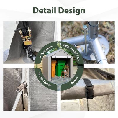 Cubierta de techo de tela PE AJUNION 6.2x5.6ft tienda de almacenamiento al aire libre metal jardín cobertizo de bicicletas para herramientas leña