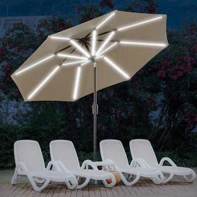 Paraguas de playa con luces solares LED y poste central de aluminio