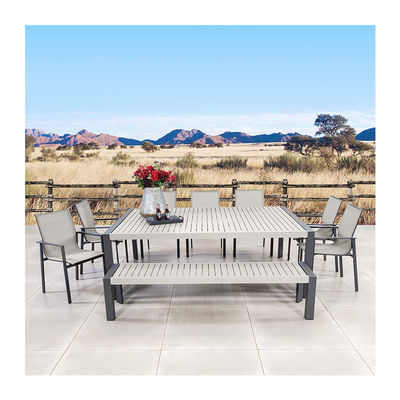 Conjunto de comedor al aire libre con banco AJUNION 9 piezas de marco de aluminio y mobiliario de patio de metal