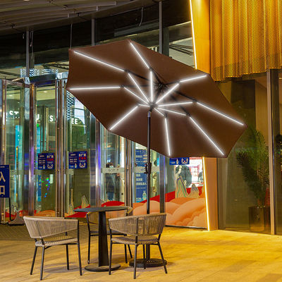 Paraguas de playa con luces solares LED y poste central de aluminio