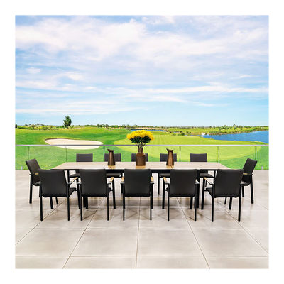 Comedor al aire libre de madera de teca extensible Conjunto de comedor al aire libre para 12 asientos sillas al aire libre acolchadas