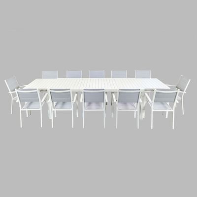 Set de comedor al aire libre de aluminio de estilo moderno 12 asientos sillón y mesa de comedor extensible