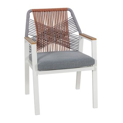 Muebles de comedor de jardín de metal con silla de comedor de tejido de cuerda con 6 asientos
