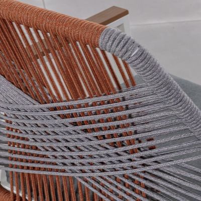 Muebles de comedor de jardín de metal con silla de comedor de tejido de cuerda con 6 asientos