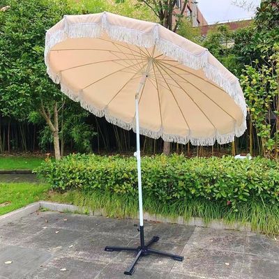 Paraguas para el patio de la playa al aire libre con collar de madera y material de poliéster