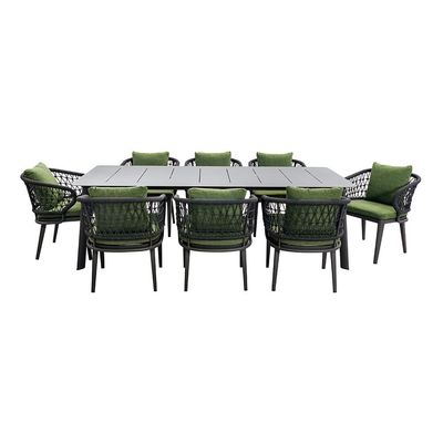 Set de comedor al aire libre con diseño de tejido de cuerda y marco de metal de aluminio de AJUNION