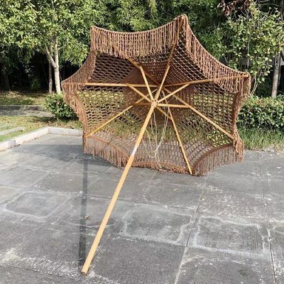 Paraguas para el patio de la playa al aire libre con collar de madera y material de poliéster