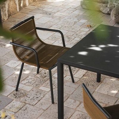 Conjunto de jardín minimalista de metal AJUNION silla de comedor de aluminio tejido de cuerda muebles de exterior