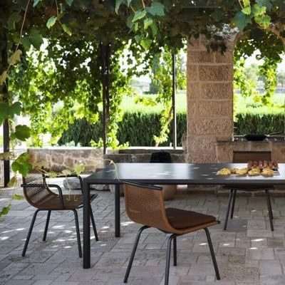 Conjunto de jardín minimalista de metal AJUNION silla de comedor de aluminio tejido de cuerda muebles de exterior