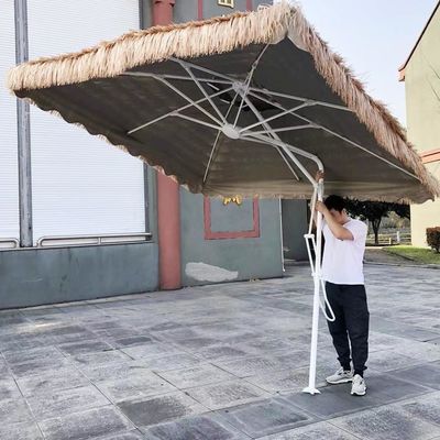 Jardín al aire libre Patio de la playa de la paja romana de gran tamaño con sombrilla solar de aluminio