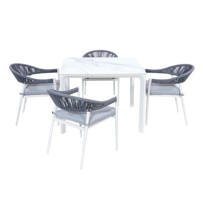 Muebles de jardín de comedor de cuerda de aluminio con 4 asientos Comedor al aire libre de AJUNION