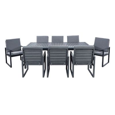 Silla de comedor y mesa de comedor de metal para 8 asientos en Villa Comedor al aire libre