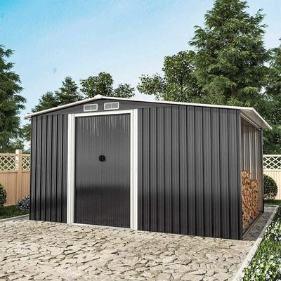 Fácil de montar AJUNION cobertizo de jardín de metal para almacenamiento al aire libre y soluciones de leña