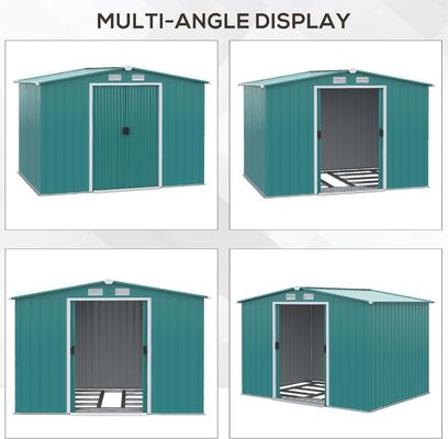 2.06D x 2.58W x 1.78H metros Puerta doble corredera edificio de jardín de metal cobertizo con 4 respiraderos