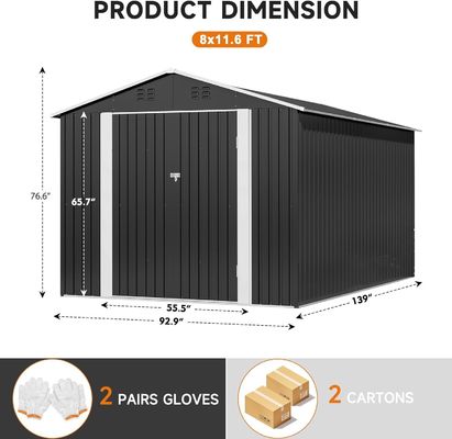 Casita de jardín de metal de 8 x 12 pies con 4 respiraderos y diseño duradero de AJUNION