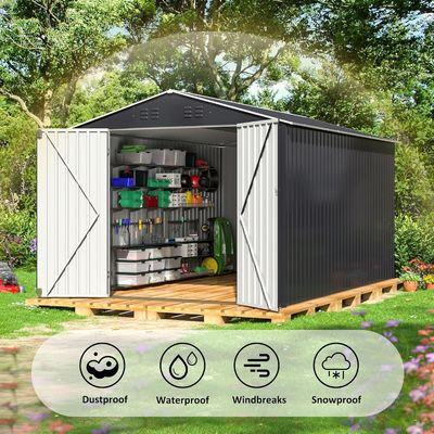 Casita de jardín de metal de 8 x 12 pies con 4 respiraderos y diseño duradero de AJUNION