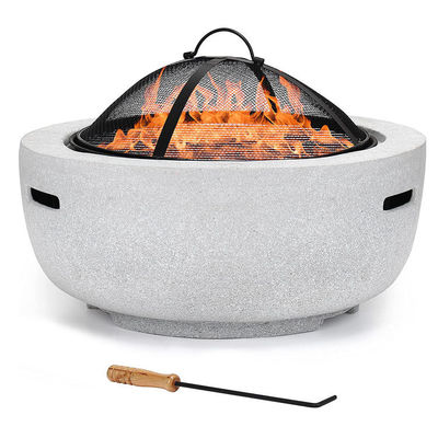 Blanco 3 en 1 redondo chimenea de leña carbón de horno de barbacoa mesa de parrillado chimenea de piedra artificial con logotipo personalizado