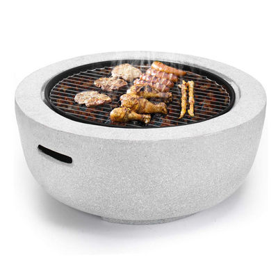 Blanco 3 en 1 redondo chimenea de leña carbón de horno de barbacoa mesa de parrillado chimenea de piedra artificial con logotipo personalizado