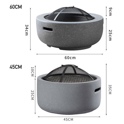 Blanco 3 en 1 redondo chimenea de leña carbón de horno de barbacoa mesa de parrillado chimenea de piedra artificial con logotipo personalizado