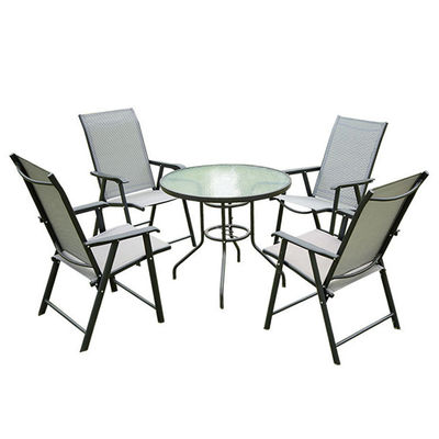 Cuadro de aluminio para jardín al aire libre con mesa de comedor de vidrio redondo y sillas Teslin