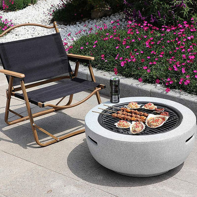 Blanco 3 en 1 redondo chimenea de leña carbón de horno de barbacoa mesa de parrillado chimenea de piedra artificial con logotipo personalizado