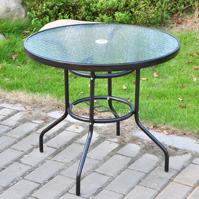 Cuadro de aluminio para jardín al aire libre con mesa de comedor de vidrio redondo y sillas Teslin