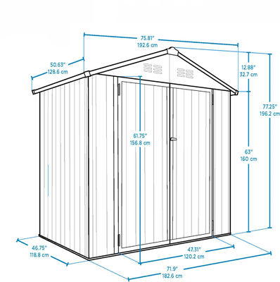 Tipo de acero de almacenamiento de metal para el patio trasero AJUNION 6x4 Outside Galvanized House