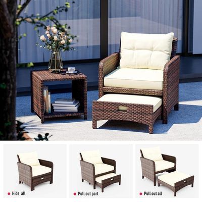 27.95 x 26.38 x 29.53 pulgadas. AJUNION 5-piece sillas de patio al aire libre de ratán con otomanos