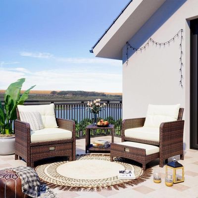 27.95 x 26.38 x 29.53 pulgadas. AJUNION 5-piece sillas de patio al aire libre de ratán con otomanos