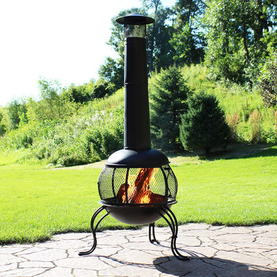 Patio al aire libre patio trasero jardín acampada acero chimenea de leña con gorra de lluvia poker negro