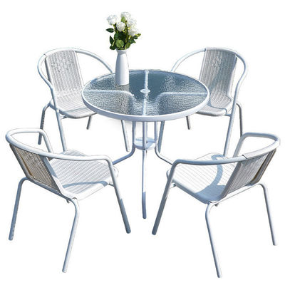Balcón al aire libre Restaurante Cafetería Jardín Ocio Mesa redonda de vidrio metálico y silla de ratán
