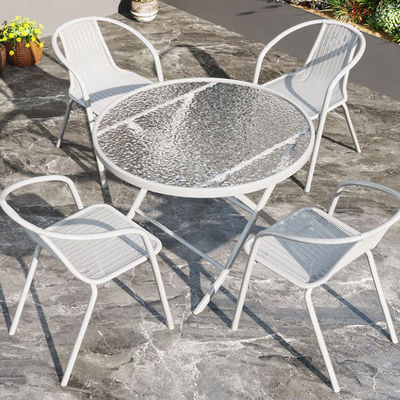 Balcón al aire libre Restaurante Cafetería Jardín Ocio Mesa redonda de vidrio metálico y silla de ratán