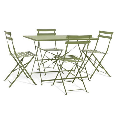 AJUNION 4 asientos Patio de metal plegable Conjunto de jardín de acero Conjunto de mesa plegable y silla Conjunto de bistró al aire libre