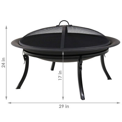 Patio al aire libre jardín hoguera campamento redondo metal fuego Pit Bowl con póquer en negro