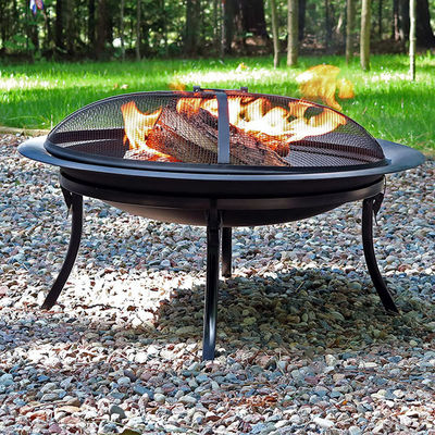 Patio al aire libre jardín hoguera campamento redondo metal fuego Pit Bowl con póquer en negro