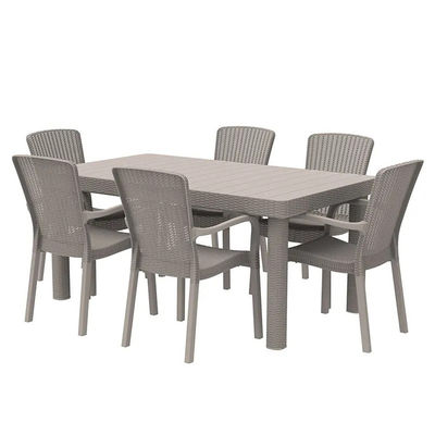 Logotipo personalizado de mesa y silla de comedor de rattan de plástico nórdico para ocio diseño apilable