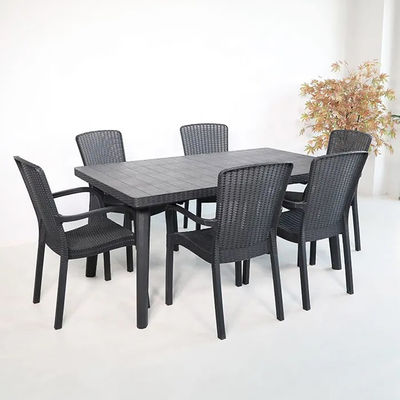 Logotipo personalizado de mesa y silla de comedor de rattan de plástico nórdico para ocio diseño apilable