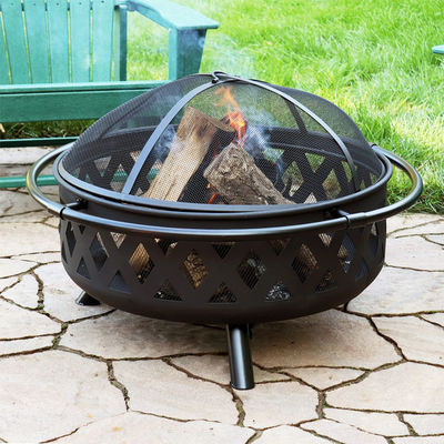 Patio al aire libre jardín hoguera campamento metal fuego pozo tazón con póquer y cubierta