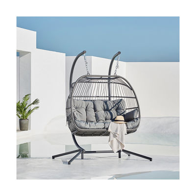Silla colgante al aire libre AJUNION Sillón de doble asiento Wicker Rattan Patio de huevos Columpios con soporte
