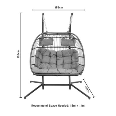 Silla colgante al aire libre AJUNION Sillón de doble asiento Wicker Rattan Patio de huevos Columpios con soporte